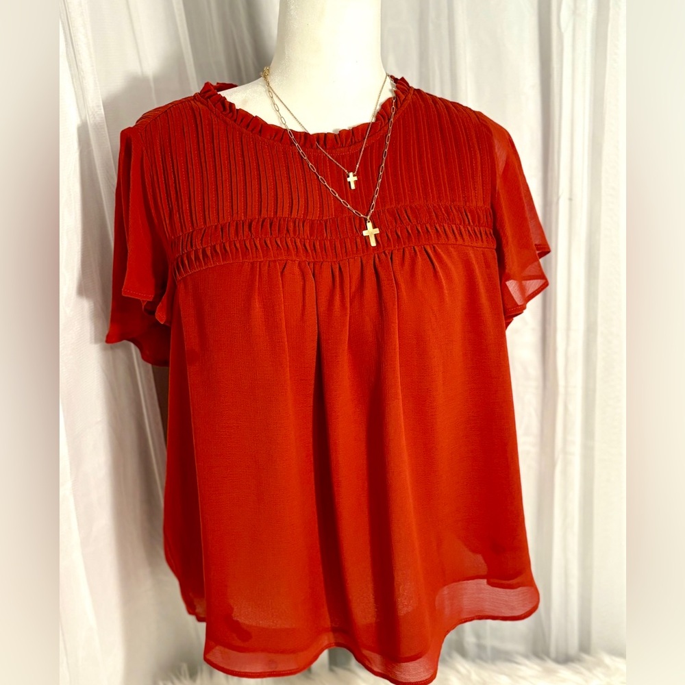 Torrid Chiffon Smocked Pintuck Flutter Short Sleeve Blouse